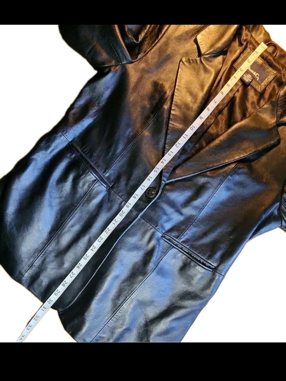 Denim & Co. Womens Black Leather Blazer Jacket Button Lined Pockets Size L FLAWS - Picture 4 of 12